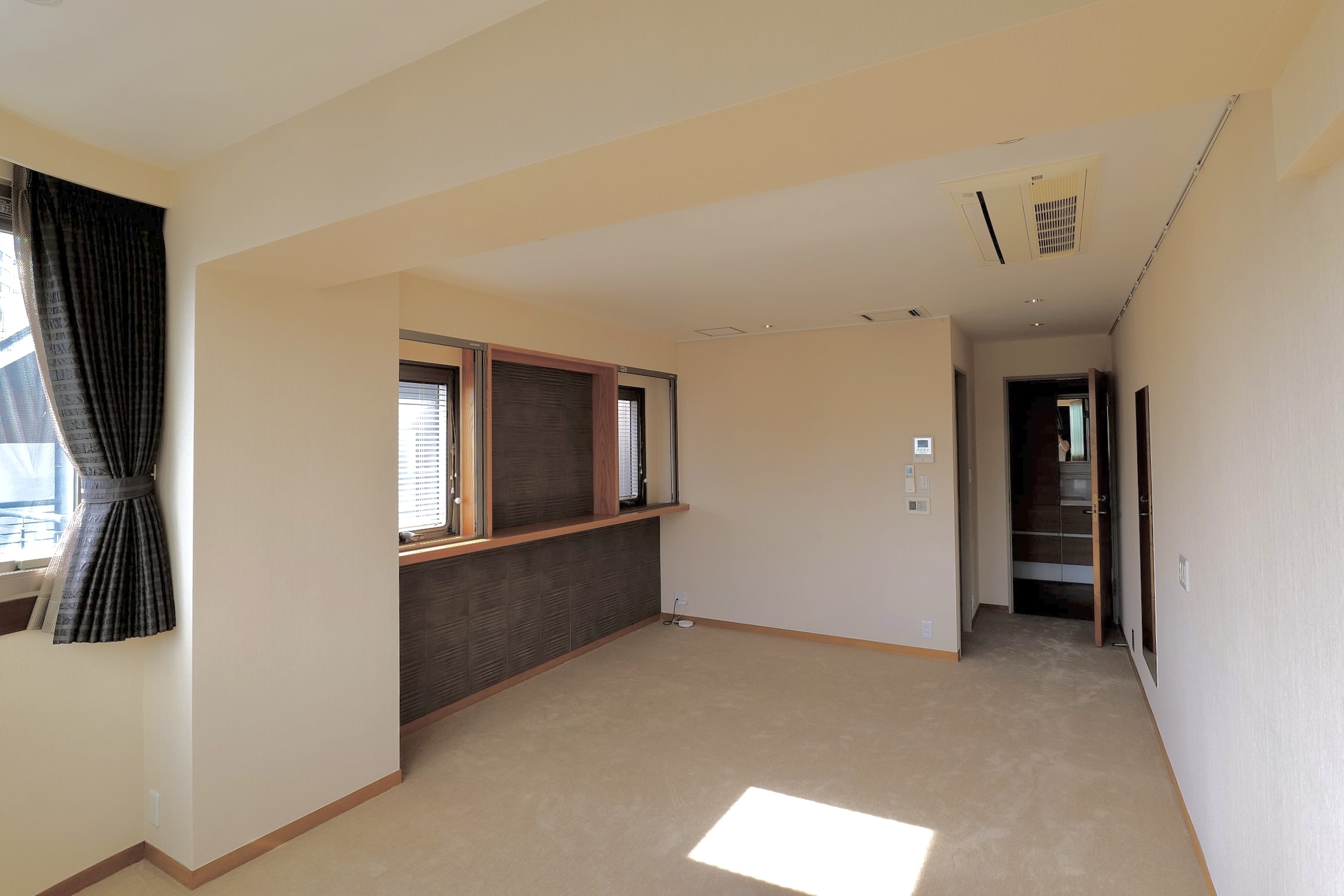 Master bedroom with curved window wall